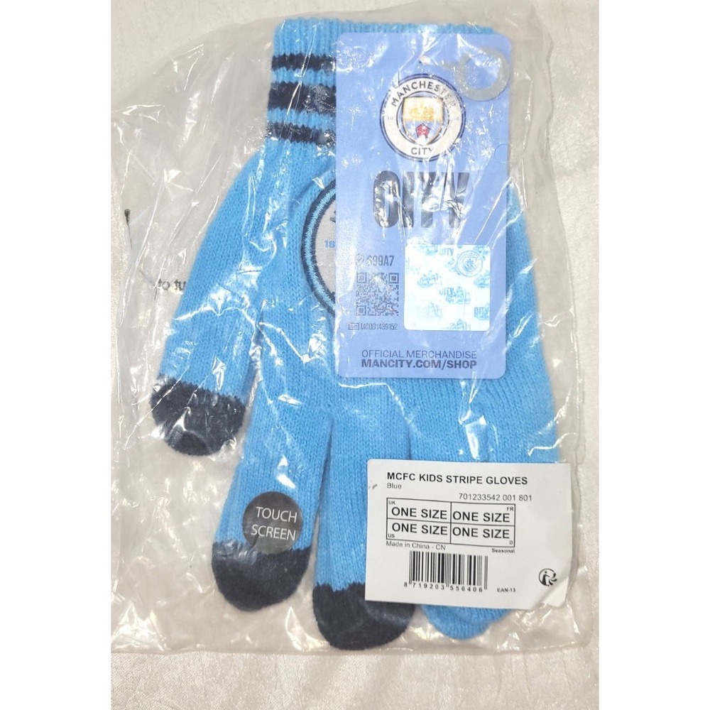 Manchester City MCFC Kids YOUTH Knit Stripe Gloves - Blue - One Size